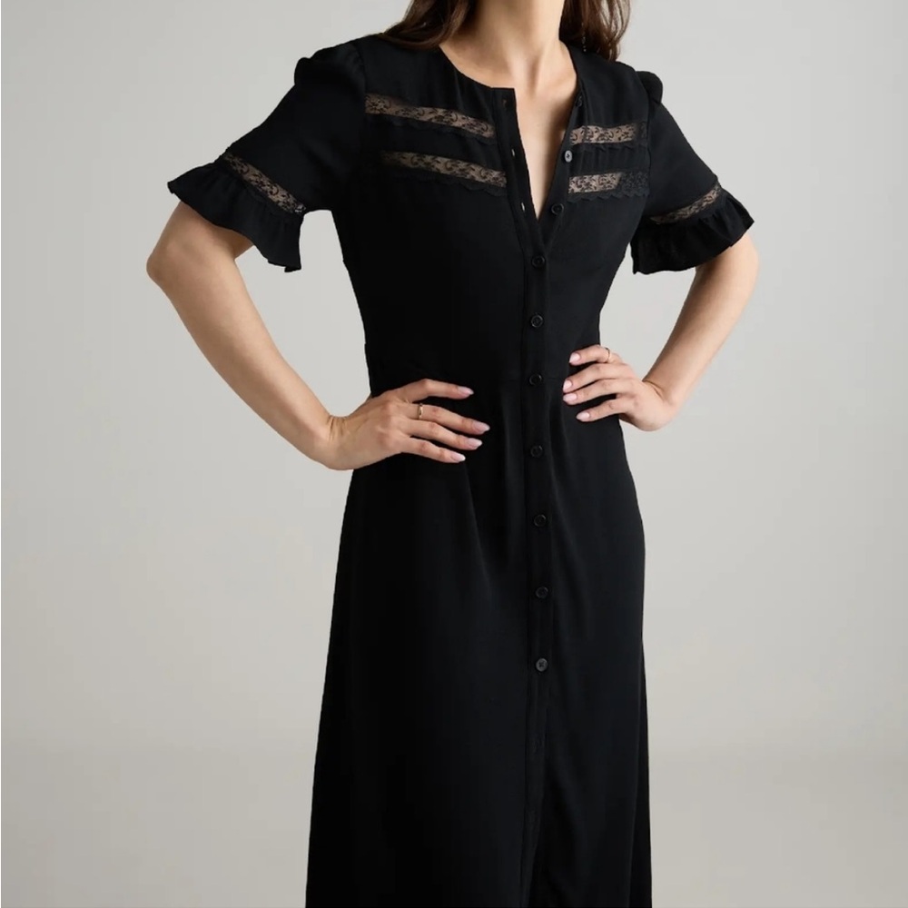 Quince Women Lightweight Crepe Lace Inset Midi Dress Black - Sz Large NWT - Picture 5 of 14